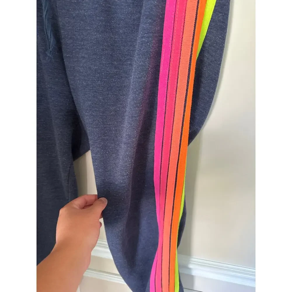 Aviator Nation | 5 Stripe Neon Rainbow Women’s Large Heather Dark Gray Joggers
